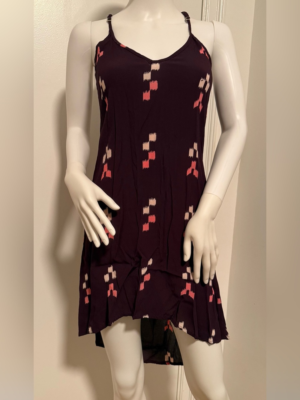 Vintage Blu Moon Wine Patterned High Low Spaghetti Strap Dress size 1 (S)